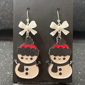 Snowman Earrings with White Bows 🎀✨